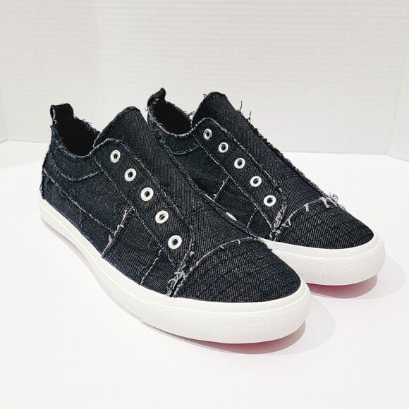 Corkys Babalu Sneakers Women's Size 12 Black Distressed Slip On Canvas Shoes EUC - Picture 2 of 12